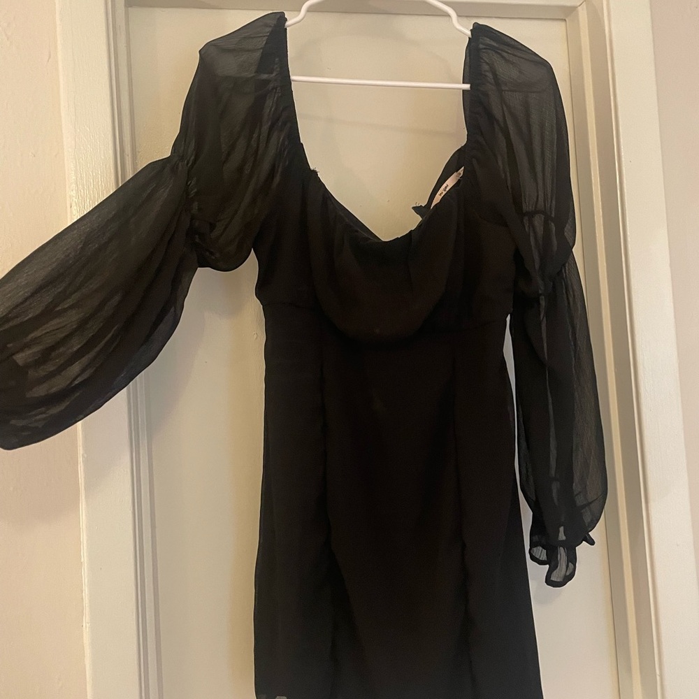 Mi Ami Black Mini Dress with Sheer Puff Sleeves